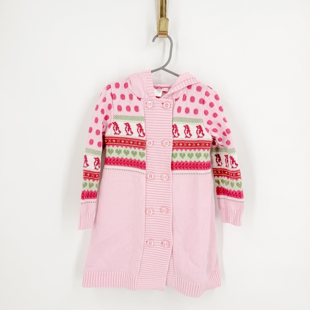 Janie and Jack Pink and Red Sweater with Nordic Patterns